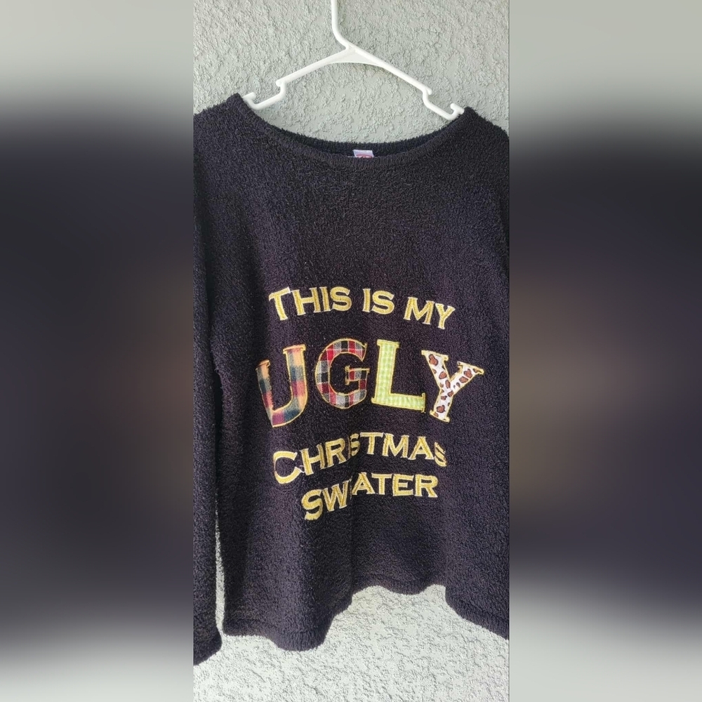 THIS IS MY UGLY CHRISTMAS SWEATER knit crewneck long sleeve pullover black XL